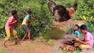 Primitive Technology: Hunting Turkey and Cooking |Cooking turkey Eating delicious in Hunter Cooking