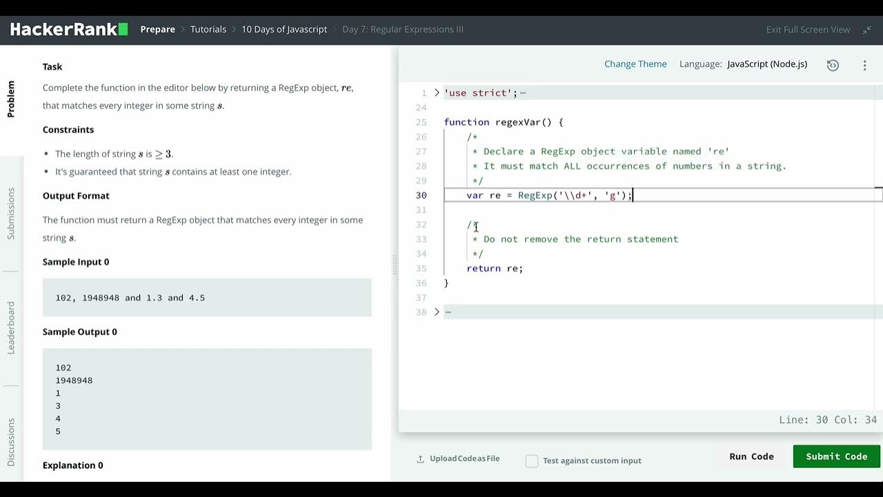 Hackerrank 10 days of javascript day 7 regular expressions iii youtube