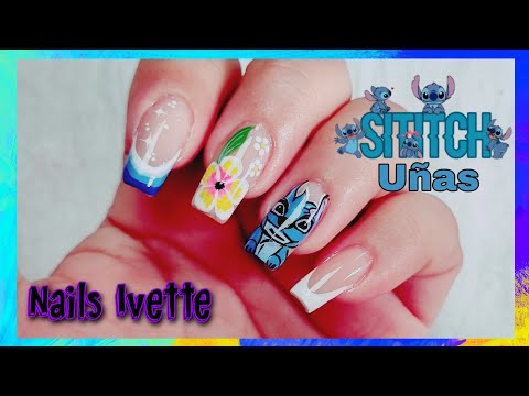 Uñas Stitch 💦 Cómo dibujar a stitch paso a paso / Diseño de uñas stitch y flor @NailsIvette