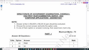 11th Computer Applications   Public Exam March 2024   Official Answer Key   English Medium