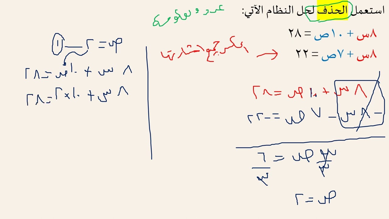 حل النظام بالحذف بالجمع و الطرح