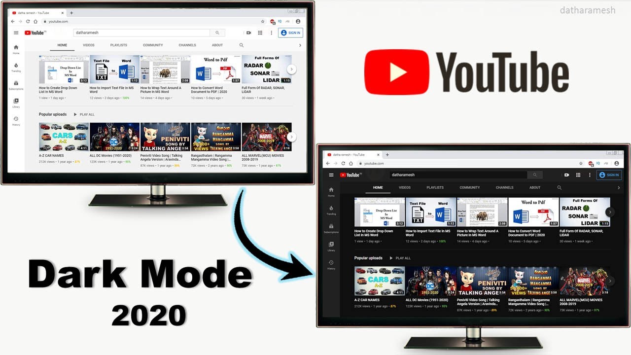 How To Turn On Youtube Dark Mode On Pc Laptop Youtube