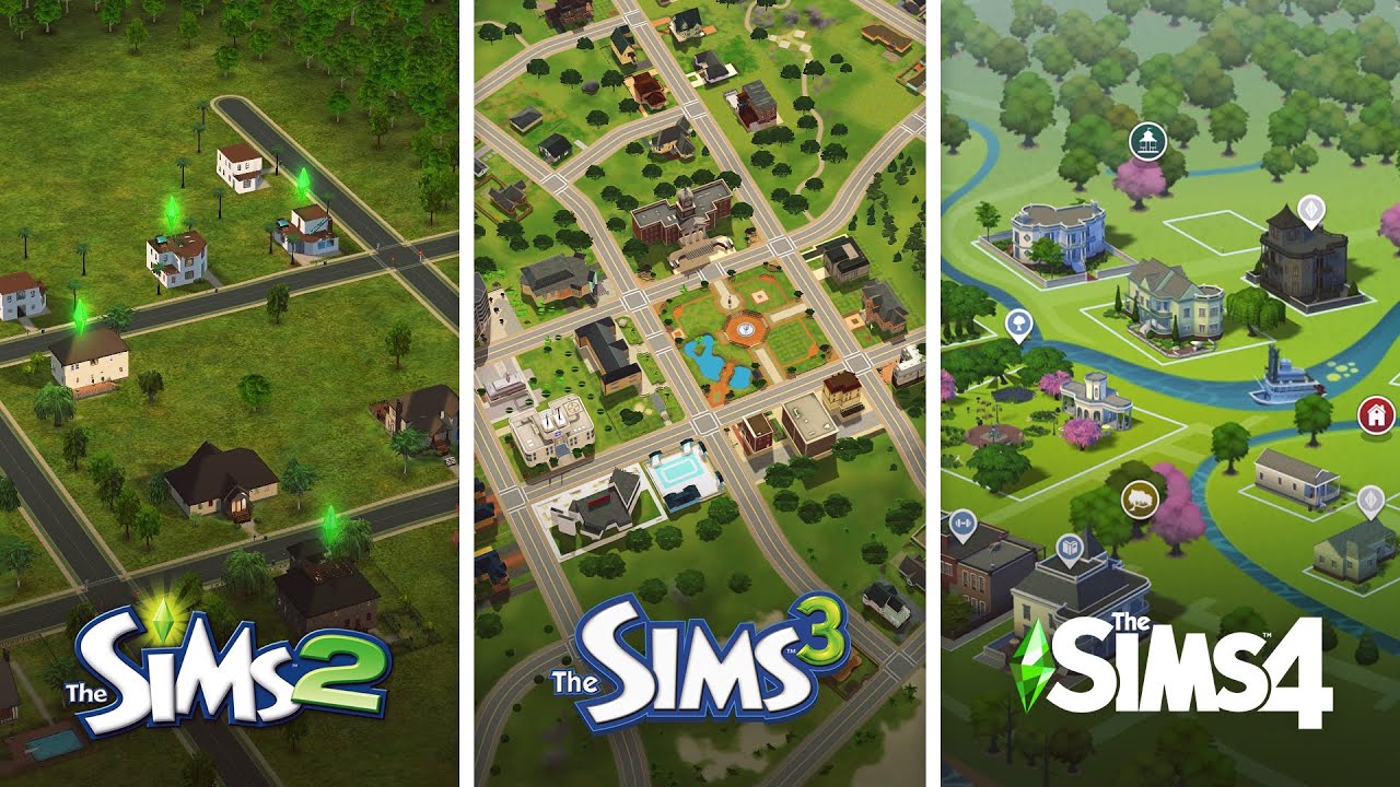 All Neighborhoods in The Sims / Comparison of 3 parts - YouTube