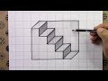 KARELİ DEFTERE ÇOK KOLAY 3D MERDİVEN ÇİZİMİ - SQUARE BOOK VERY EASY 3D STAIRS DRAWING