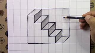 Kareli̇ Deftere Çok Kolay 3D Merdi̇ven Çi̇zi̇mi̇ - Square Book Very Easy 3D Stairs Drawing