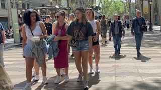 Walking street of Barcelona, Spain - 4k Travel Vlog - Downtown Summer Break walk - girls