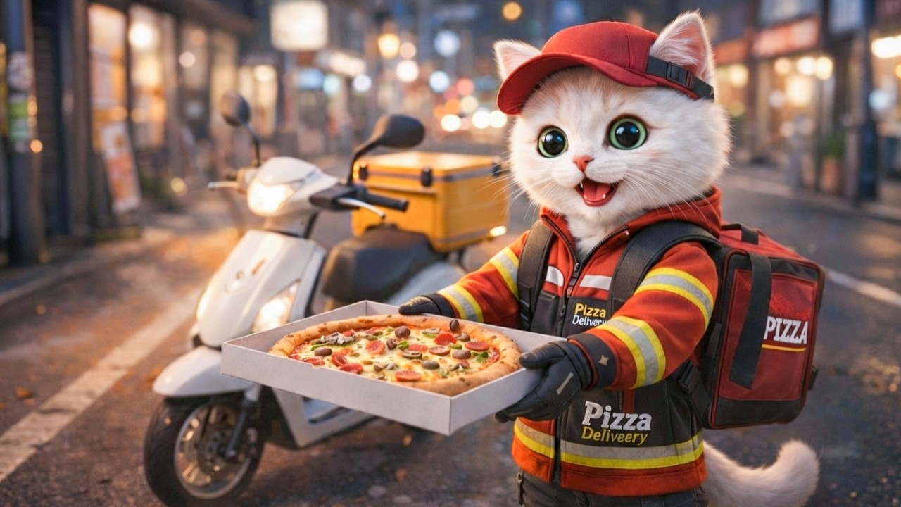 【ピザ配達ショガ🍕🐾】夜の街へダッシュ！できたてをお届け✨