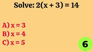 20 Math Equation Questions with Answers (MCQs for Practice)