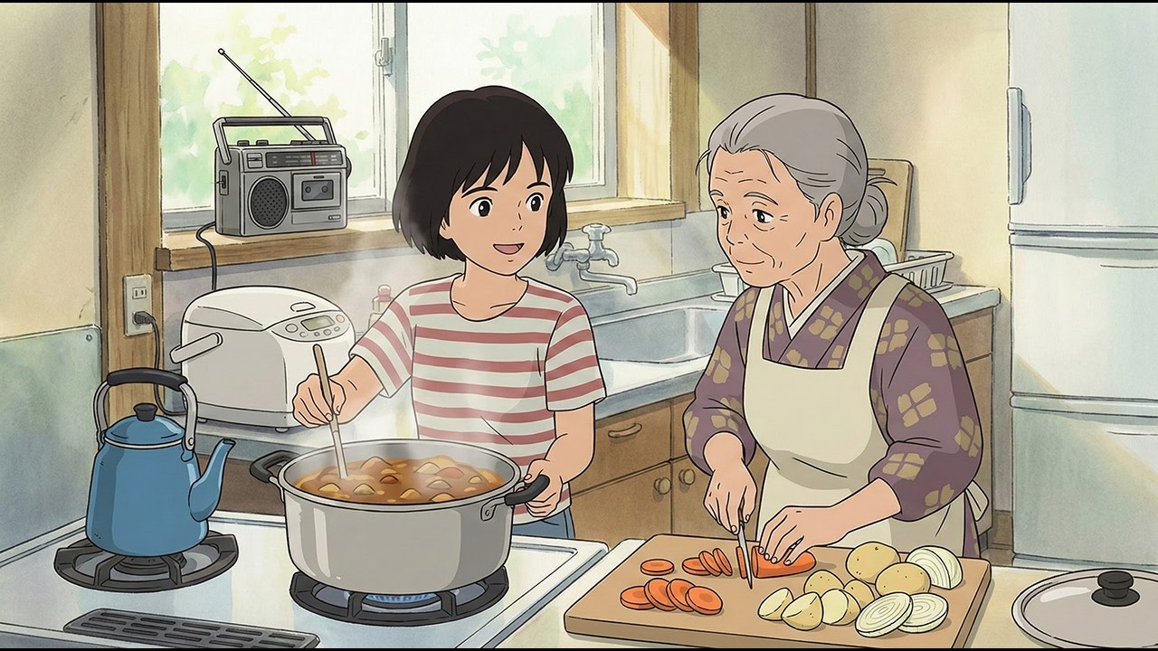 cozy cleaning day 🍛 curry rice with my grandparents - quiet countryside home | ghibli-style vlog