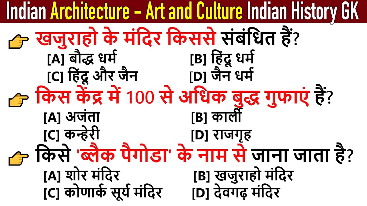 Architecture in Ancient India History GK Questions Answers Hindi | भारतीय वास्तुकला - कला - संस्कृति