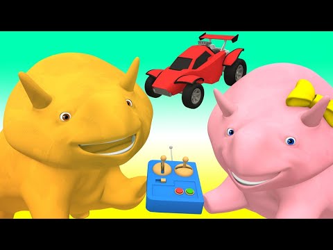 Learn numbers with radio-controlled cars - Learn with Dino the Dinosaur Educational cartoon for Kids