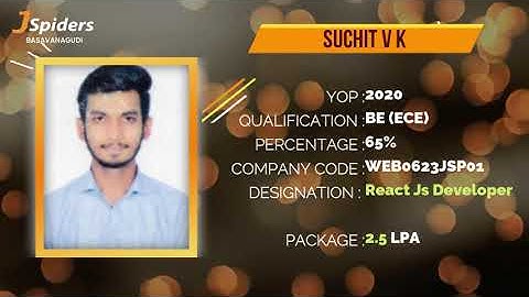 JSPIDERS BASAVANAGUDI | STUDENT TESTIMONIAL | PLACED AS REACT JS DEVELOPER