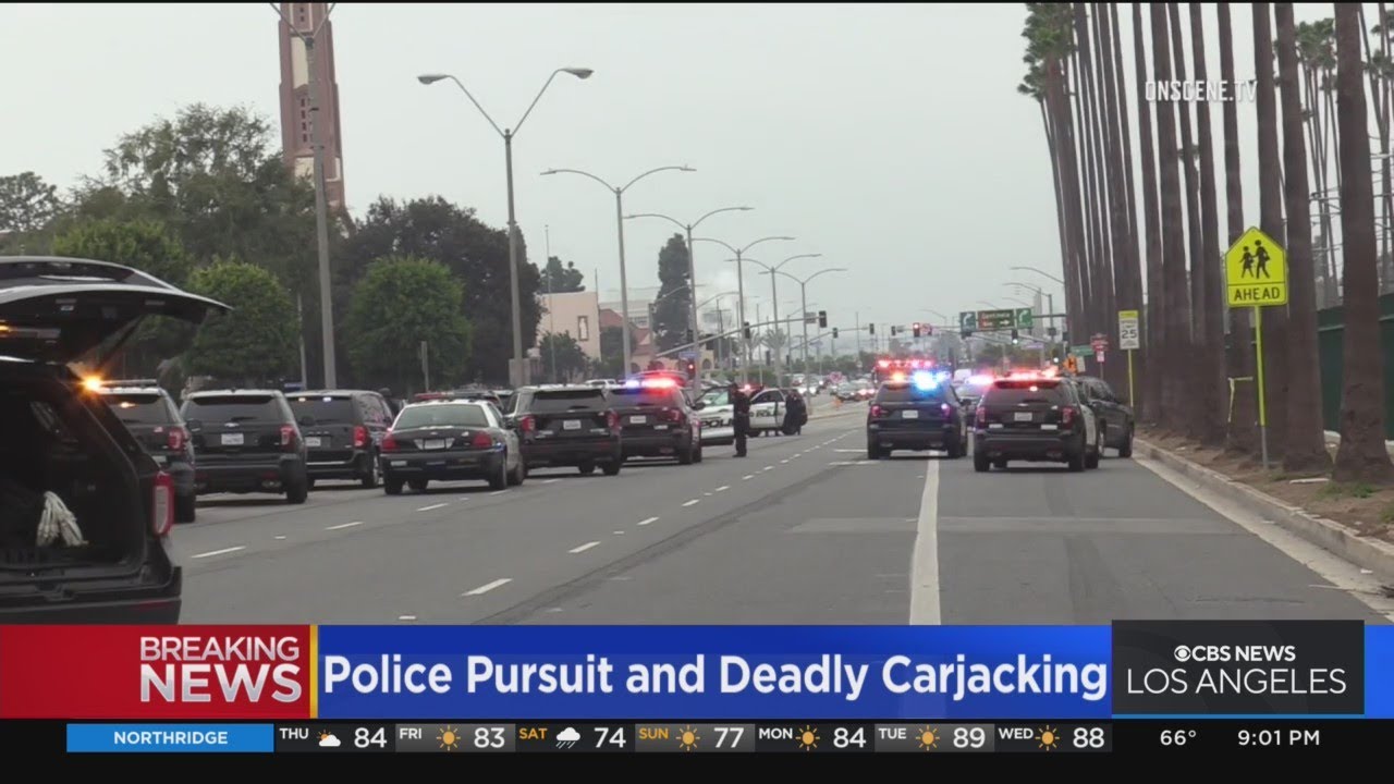 Pursuit with carjacking suspect ends in crash in Inglewood - YouTube