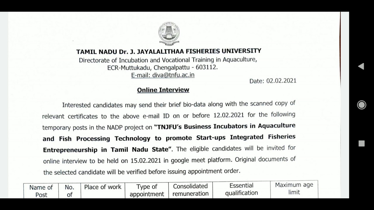TNJFU Recruitment 2021 @ Various SRF Post | Apply Online