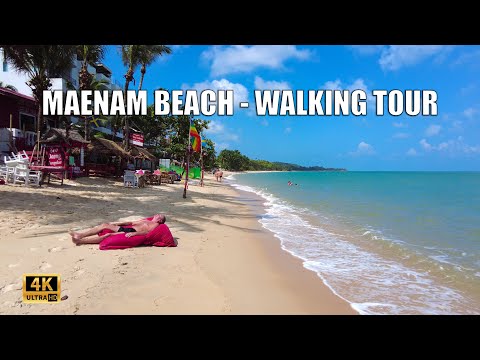 4K Koh Samui Maenam beach - Virtual Walking tour | Streets of Thailand 2021