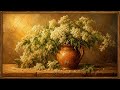 Vintage Elderflower in Stone Vase Still Life | 1 Hour Silent Ambient  | Soft Summer Botanical Art