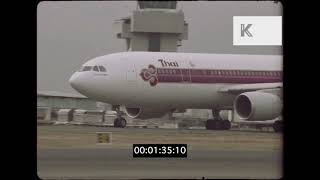 1980s Thai Airways Airbus Landing Taxiing