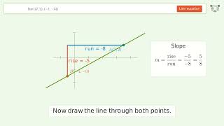 Finds Properties of a line from (7,2)-(-1,-3) | Tiger Algebra Solver