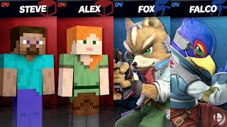 LV 9 CPU Steve and Alex VS Fox and Falco (team attack on) - Super Smash Bros. Ultimate
