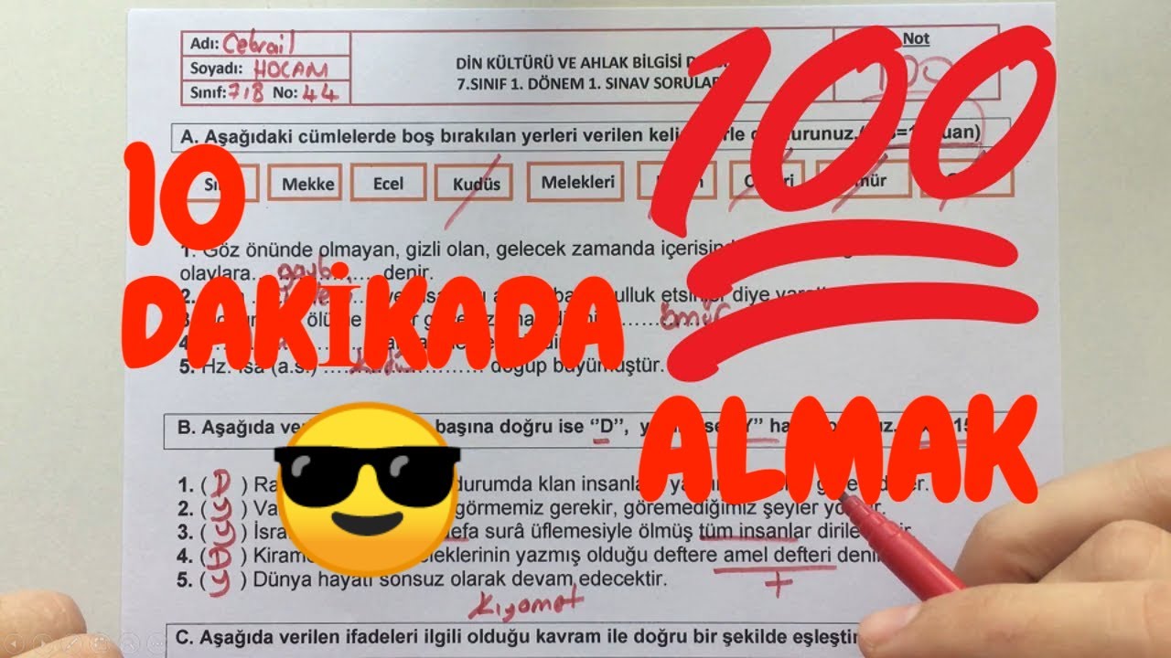 7. Sınıf Din Kültürü 1. Dönem 1. Yazılı Soruları