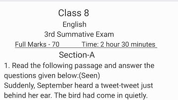 Class 8 English 3rd Unit Test Question Paper 2025 | Class 8 Final Exam English Suggestion