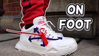 OFF-WHITE ODSY 1000 White Blue Red Lace Up Sneaker (ON FOOT)