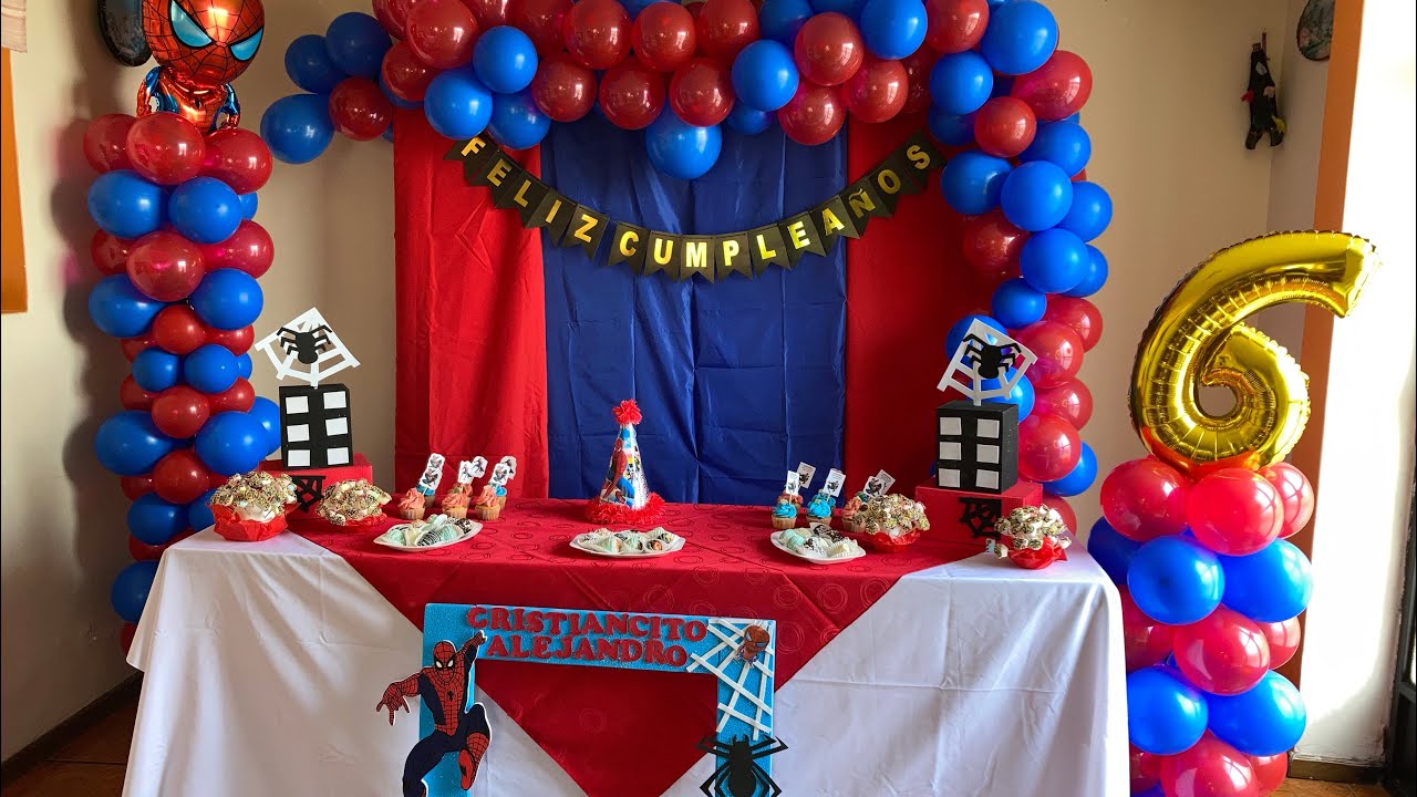 flojo Método fotografía Spiderman el Hombre Araña en una decoración para cumpleaños - YouTube