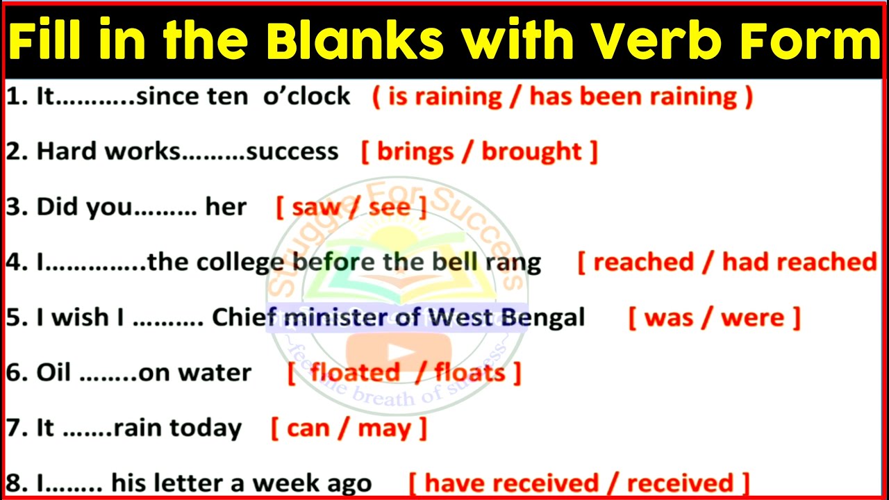 Fill In The Blanks With Correct Form Of Verb Worksheet