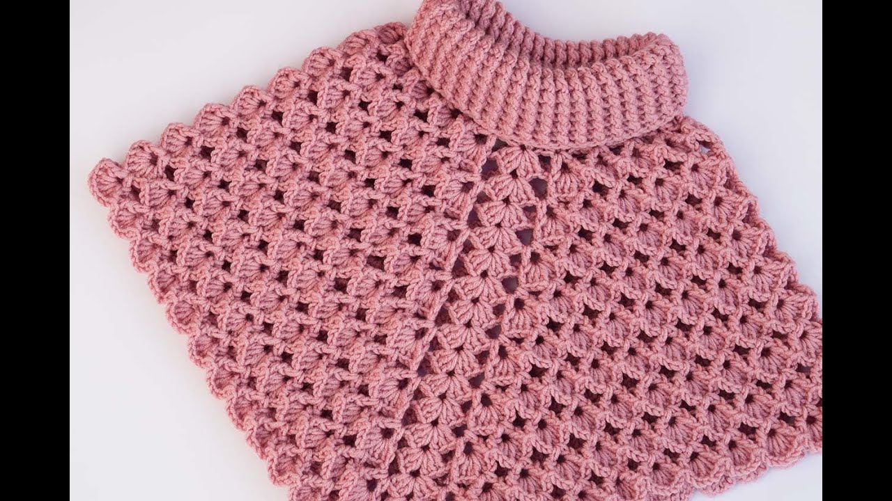 Poncho con tortuga a crochet para niña -