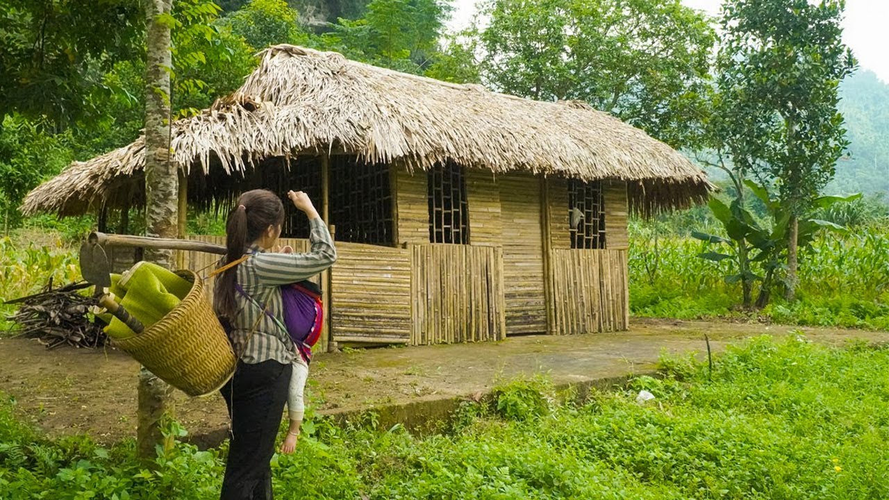 A single mother cleans up an abandoned house alone in the deserted forest.