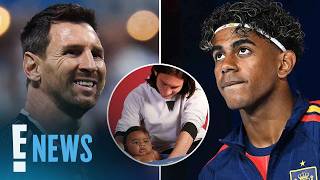 Lionel Messi Once Held Baby Lamine Yamal—Now They're Sharing Soccer History | E! News screenshot 2
