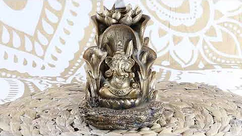 Ebros Golden Ganesha Seated On Lotus Backflow Cone Incense Burner Statue 5.25" H