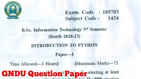 Gndu Bsc Information Technology 3rd Semester Introduction to Python Question Paper || Bsc IT Paper