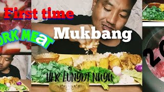 first time mukbang with pork meat-HLR. LUNGDI VLOG