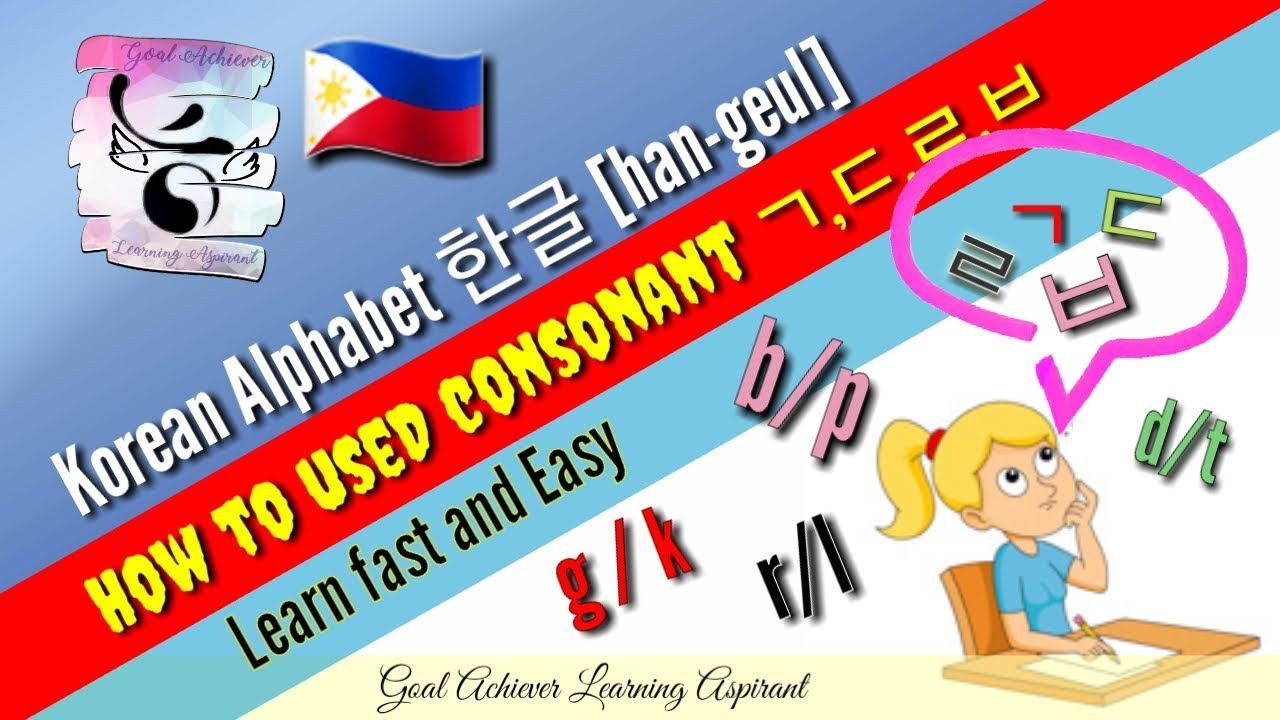 Korean Alphabet 한글: How to used Consonant ㄱ,ㄷ,ㄹ,ㅂ (Fast and easy way to ...