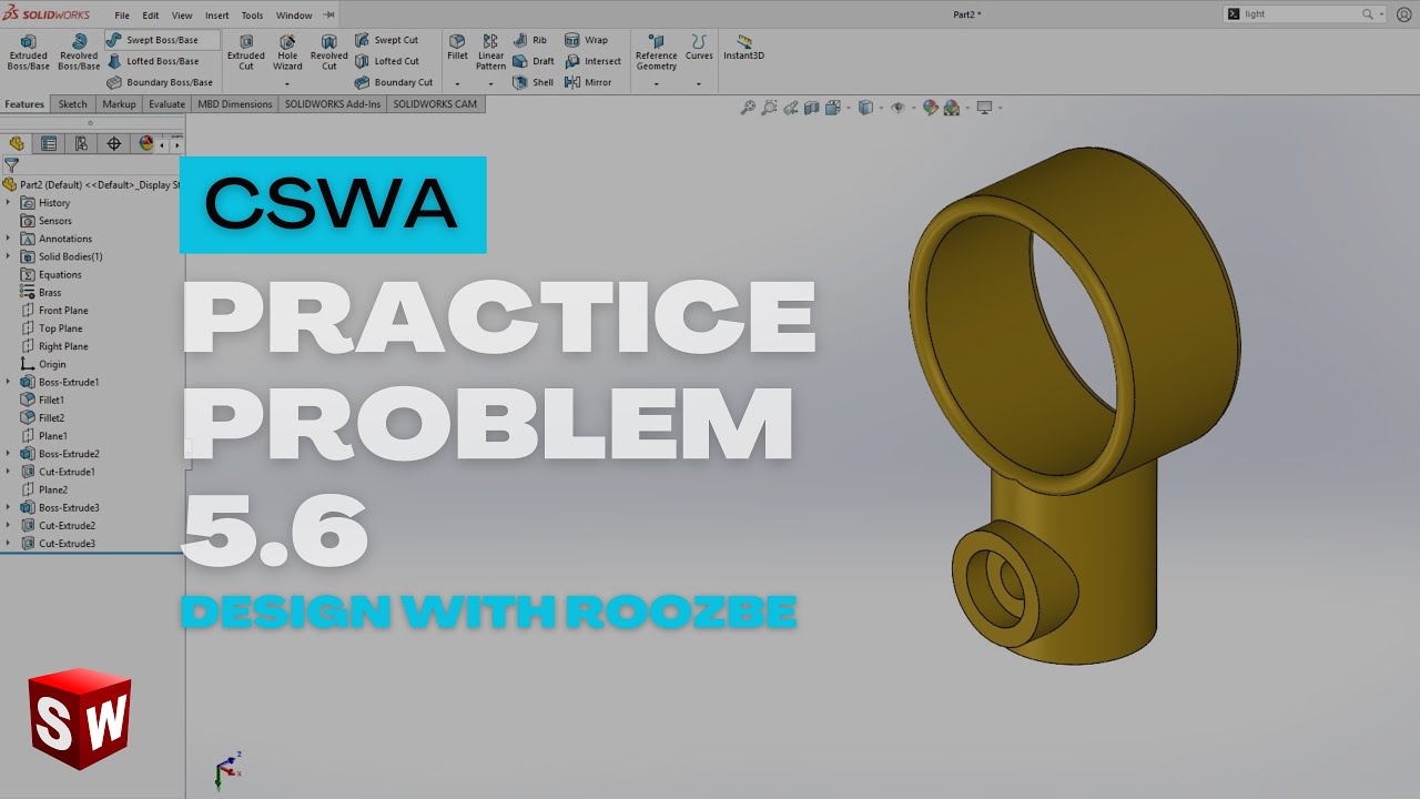 CSWA Practice Problem 5.6 Solution | SolidWorks Exam Guide