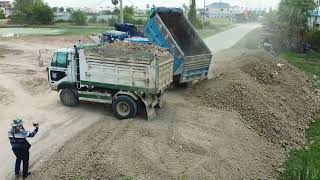 Full Video!! Filling Land Use Dozer BD2J MITSUBISHI And Dump Truck 5T Pushing Soil Fill the soil.