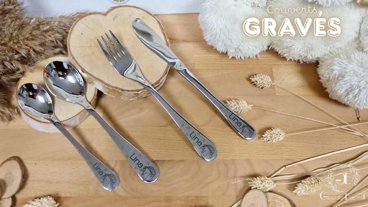 Couverts Enfants personnalisés Modèle Licorne | Gravure au laser en Normandie