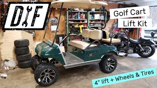 Golf Cart Lift Kit Install.  Club Car DS  Jake's 4' lift + Fang 12' wheels