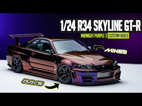 HOW TO PAINT SCALE MODEL CAR WITH SPRAY CAN PAINT Aoshima 1/24 Mine's GT-R  R34 step by step ASMR 