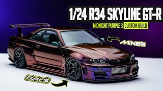 Кастомная сборка: NISSAN R34 SKYLINE GT-R в масштабе 1:24 | ПОЛНОЧНЫЙ ФИОЛЕТОВЫЙ Ⅲ