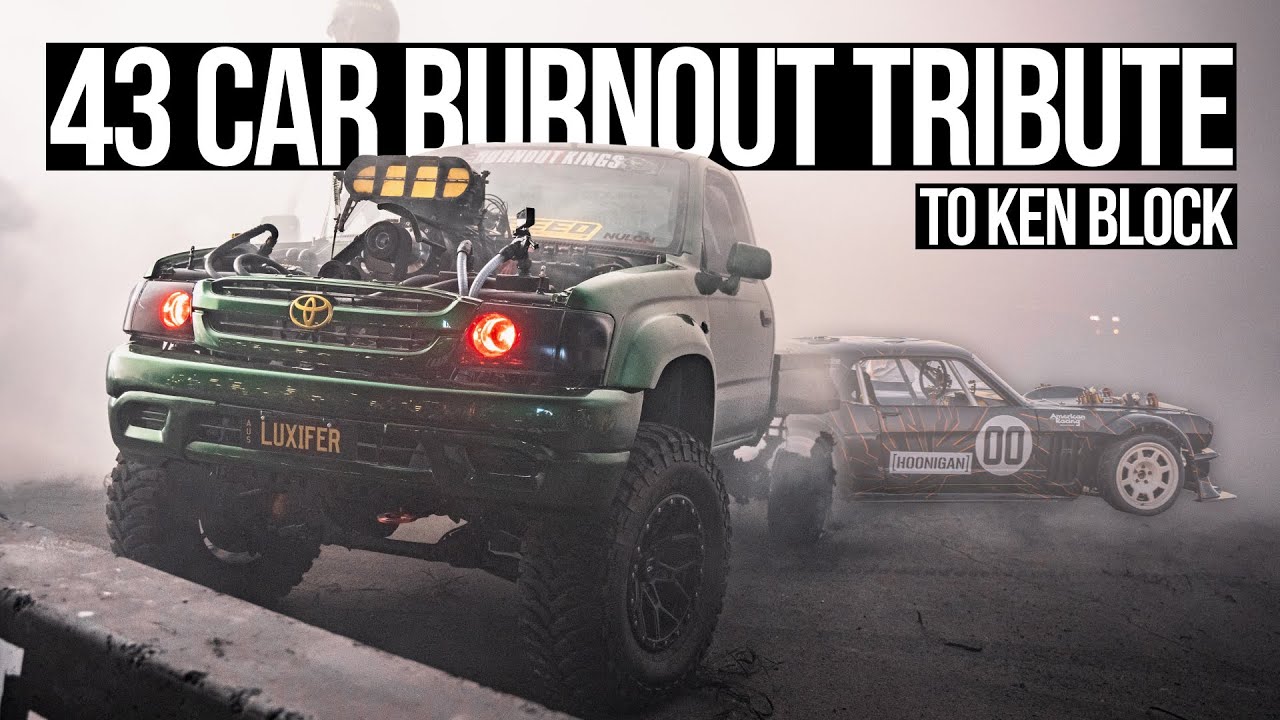 43 CAR BURNOUT TRIBUTE TO KEN BLOCK | SEMA FEST - YouTube