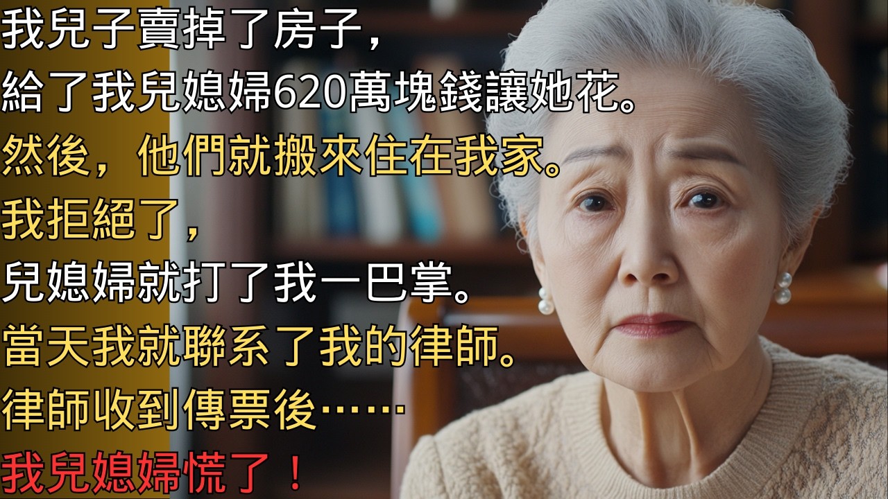 我兒子賣掉了房子，給了我兒媳婦620萬美元讓她花。然後，他們就搬來住了。