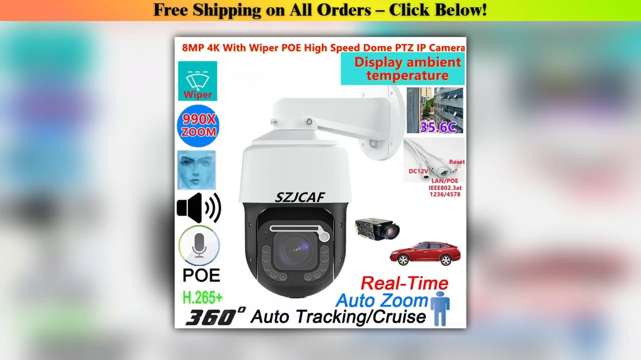 4K POE High Speed Dome PTZ Wiper IP Camera Outdoor 990X Zoom Ai Vehicle Human Tracking Camera