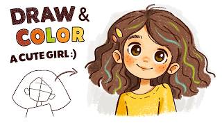 How To Draw A Cute Cartoon Girl From Simple Shapes- Easy Step By Step Illustration Tutorial