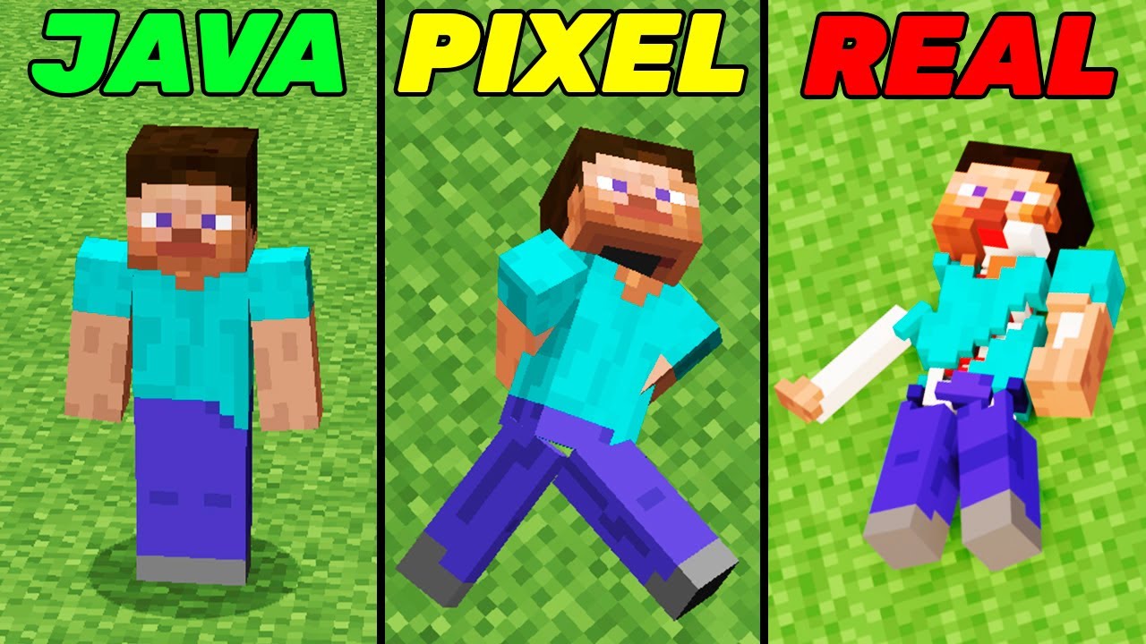 steve minecraft java vs pixel vs real - YouTube