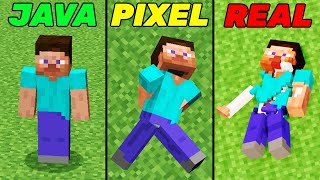 steve minecraft java vs pixel vs real