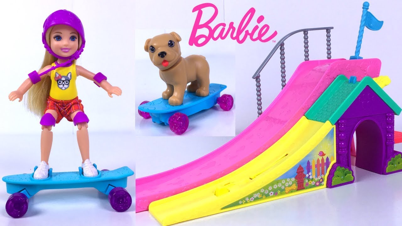 barbie club chelsea flips & fun skate ramp playset