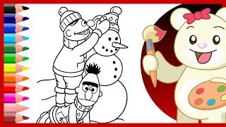 Bert and Ernie Build a Snowman | Sesame Street Christmas Coloring