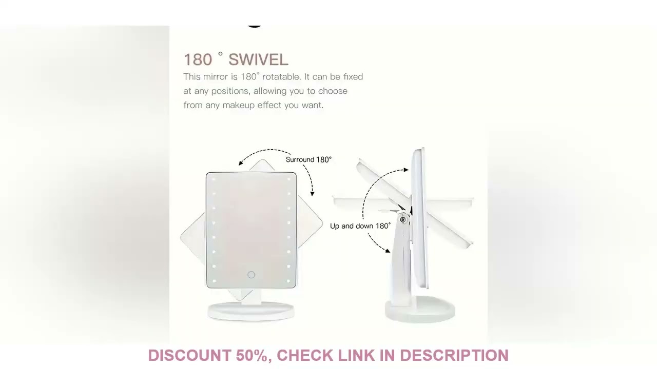 16LED Rotatable Touch Vanity Mirror with Adjustable Brightness & 3-Speed Light, Portable Compact Des